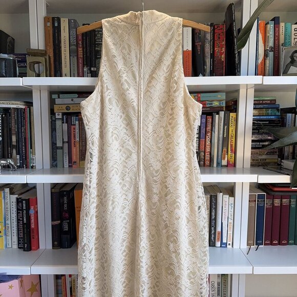 VTG Made in USA 12/Medium Jessica Howard Cream Lace Turtleneck Sleeveless Dress - Picture 9 of 12